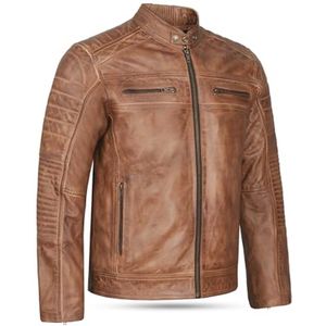 Heren Bikerjack van Echt Leer - Used Look in Lichtbruin