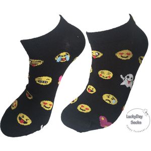 Verjaardag cadeau - Smiley Sokken - Sneaker sokken - Mismatch - Sneaker - Leuke sokken - Vrolijke sokken - Luckyday Socks - Sokken met tekst - Aparte Sokken - Socks waar je Happy van wordt