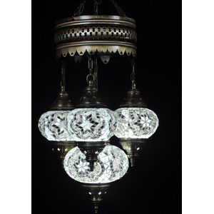 Hanglamp - wit - glas - mozaïek - Turkse lamp - oosterse lamp - kroonluchter - 4 bollen.