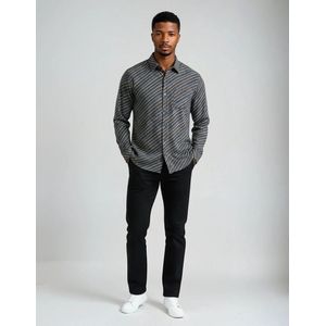 Heren blouse met lange mouwen - diagonale strepen - herfst/winter - grijs/blauw/bruin - maat 46/48