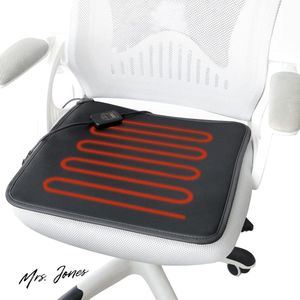 Mrs. Jones Verwarmingskussen voor bureaustoel - vierkant leren verwarmingskussen met automatische uitschakeling en intelligente temperatuurregeling - universele stoelwarmer voor thuis bureaustoel (zwart) .