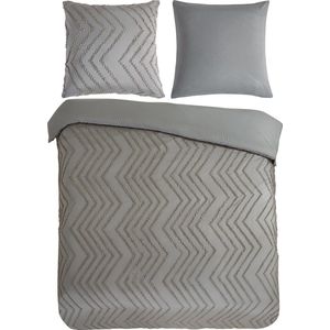 Pure Dekbedovertrek ""luxe zizag biezen/ borduursels"" - Taupe - (155x220 cm) - Microfiber
