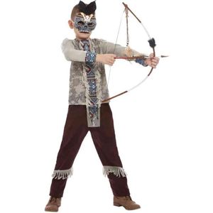 Smiffy's - Indiaan Kostuum - Native American Voodoo Indiaan - Jongen - Bruin, Grijs - Large - Halloween - Verkleedkleding