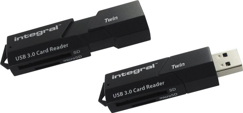 Integral - Dual-Slot Micro SD & SD USB3.0 Geheugenkaartlezer - Zwart - Compatibel met UHS-I