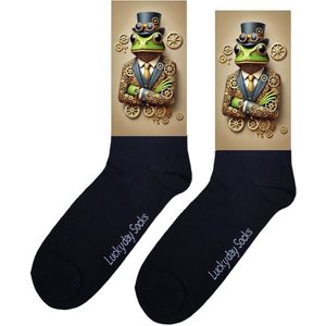 Steampunk - Opkikker - Verjaardag cadeau - Grappige sokken - Leuke sokken - hem haar sokken - Vrolijke sokken - Valentijn Cadeau - Kikker - Vintage - Kerst sokken - Vaderdag - Moederdag - Socks maken Happy - 37-44