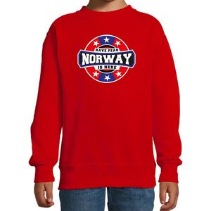 Have fear Norway is here sweater met sterren embleem in de kleuren van de Noorse vlag - rood - kids - Noorwegen supporter / Noors elftal fan trui / EK / WK / kleding 98/104