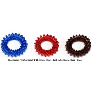 Rojafit “Telefoonkabel” Haarelastiek - Mini - Ø 30-35 mm - Set 3 Stuks - Blauw-Rood-Bruin