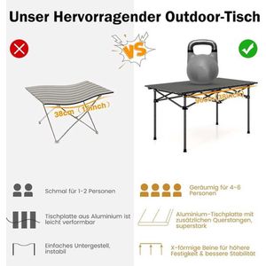 Campingtafel opvouwbaar, vouwtafel met oprolbaar tafelblad, klaptafel tuintafel met aluminium tafelblad voor 4 personen, incl. draagtas, 95 x 55 x 50 cm, zwart