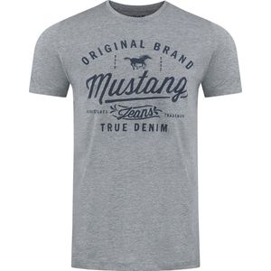 Mustang Heren T-Shirt Basic Print Tee regular fit Grijs L Ronde Hals Volwassenen Opdruk Print Shirts