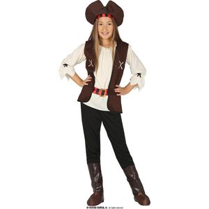 Guirca - Piraat & Viking Kostuum - Piraat Nooit Zeeziek - Meisje - Bruin, Wit / Beige - 10 - 12 jaar - Carnavalskleding - Verkleedkleding