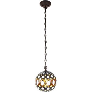 Hanglamp Tiffany Ø 20x116 cm Geel Metaal / Glas Rond Hanglamp Eettafel Hanglampen Eetkamer Glas in Lood