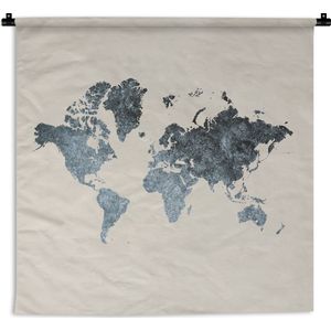 Wandkleed - Wanddoek - Wereldkaart - Grijs - Zilver - 150x150 cm - Wandtapijt