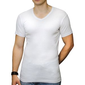 2 Pack Top kwaliteit T-Shirt - V hals - 100% Katoen - Wit - Maat XS-S