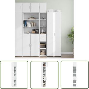 The Living Store Opbergkast smal 30x42,5x225 cm bewerkt hout wit - Smalle Opbergkast - Houten Kast - Opbergkast Wit - Opbergruimte - Kast Voor Woonkamer