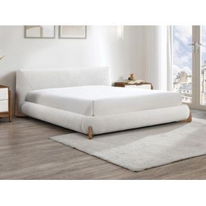 Vente-unique Bed 140 x 190 cm - Boucléstof - Wit en naturel - GAMURA L 173 cm x H 79 cm x D 218 cm