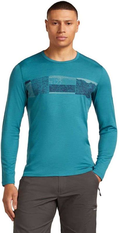 Icebreaker Merino 200 Oasis Crewe Elevation Line Lange Mouwen Basislaag Blauw S Man