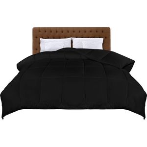 200x200 cm Lichtgewicht Gewatteerd Polyester Zomerdekbed met Hoeklabels - Doos Gestikt Alternatief (Zwart) dekbed zonder overtrek en wasbaar