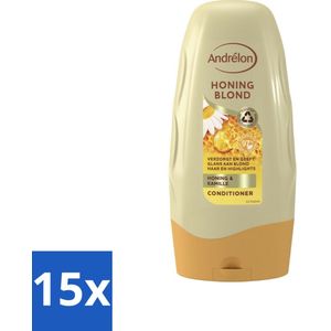 15 x Andrélon - Honing Blond - Conditioner - 250 ml - Blond Haar Conditioner - Glans Voor Blond Haar - Natuurlijke Glans - UV Bescherming Haar - Kamille En Honing