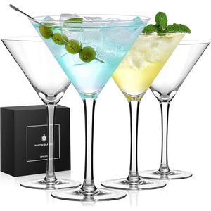 Set van 4 Kristallen Martini Glazen - Handgeblazen Cocktailglazen voor Thuis en Feest