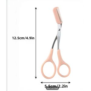 Wenkbrauwtrimmer met Veiligheidskam – Precisie Schaar voor Wenkbrauwen – Roestvrij Staal – Comfortabele Grip – 12,5 cm – Perzikroze