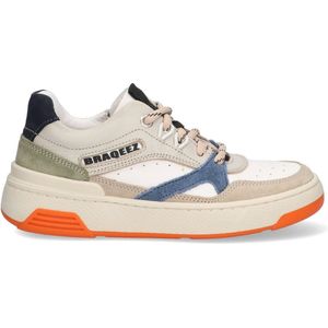 Braqeez 424470-406 Jongens Lage Sneakers - Beige/Wit/Blauw - Nubuck - Veters