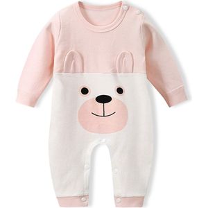 BoefieBoef Schattige Baby Dieren Romper Beer Roze Boxpakje - Zacht Katoenen Babykleding 0-12 Maanden - Jumpsuit Kinderen - Pyjama - Speelpak - Outfit - Babybody - Babypakje Drukknoopsluiting - Jongen & Meisje - Perfect Kraamcadeau - 0-1 jaar