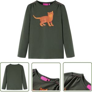 vidaXL Meisjeskleding - Kinderkleding - Kindershirt met lange mouwen 116 kakikleurig - Jongenskleding - Langmouwshirts - Katoenen Shirts