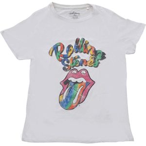 The Rolling Stones - Multicolour Tongue Dames T-shirt - M - Wit