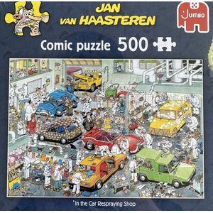 Jumbo puzzel Jan van Haasteren comic puzzle 500 stukjes in the car respraying shop in de autospuiterij