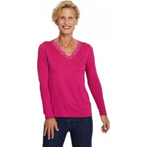 Kort T-shirt met kanten V-hals, lange mouwen