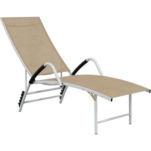 vidaXL Ligbed - Textileen en Aluminium - Crèmekleurig Loungebed - Ligbed - Lounge Stoel - Tuinset - Buitenspeelplezier