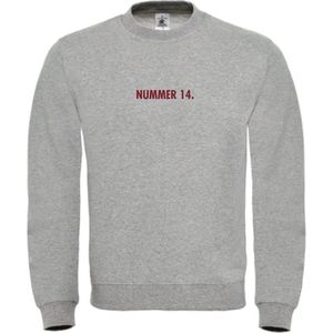 Sweater Grijs XL - nummer 14 - bordeaux rood - soBAD. | Sweater unisex | Sweater man | Sweater dames | Voetbalheld | Voetbal | Legende