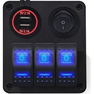 ProRide Schakelpaneel 12V voor Auto/Boot - USB Lader 2 Poorten met Schakelaar - 5V/2.1A - 3 schakelaars