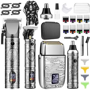 HAUSS SPOLE Tondeuse Set-Multifunctioneel & Precisie-Thuis & Reizen-Thuis & Reizen-Compact-Draadloze Tondeuse - Tondeuse Mannen - Haartrimmer - Tondeuses - Complete Set - Zilver