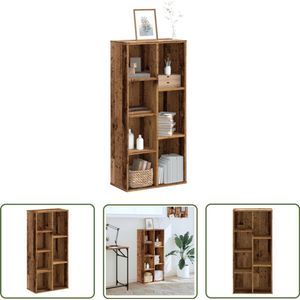 The Living Store Boekenkast 50x25x105 cm bewerkt hout oud houtkleurig - Bibliotheek - Boekenkast - Houten Kast - Vintage Kast - Opslagruimte