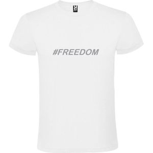 Wit  T shirt met  print van ""# FREEDOM "" print Zilver size M