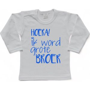 Shirt Aankondiging zwangerschap Ik word grote broer | lange mouw | wit/blauw | maat 98 zwangerschap aankondiging bekendmaking Baby big bro brother