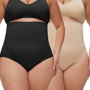 VIMOSE Vroumen Corrigerende High waist slip 2 Artikelen-Voor buik billen dijen waist-body shaper-Naadloos ondergoed dames-corrigerende onderbroek-Shapewear dames-Beige/Zwart-XL
