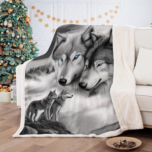 Knuffeldeken, pluizige sherpa-deken, 3D wolf, kinderen, fleecedeken, woondeken, grijs, warme bankovertrek, deken, bankdeken, sprei voor bed en bank, 150 x 200 cm