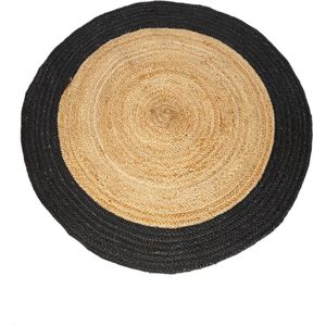 Van René Vloerkleed Rond Woonkamer Zwart/Naturel Jute 90cm Badkamermat