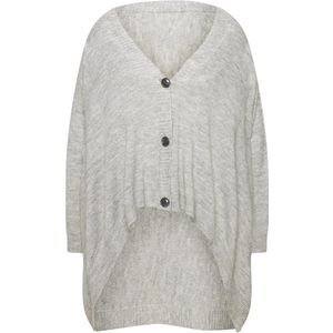 MIAMODA - Dames - Cardigan cape-look knoopsluiting lange mouwen - Lichtgrijs melange - Maat 54+