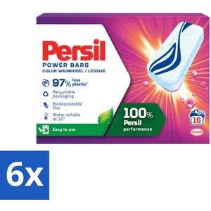 6 x Persil Wasmiddel Power Bars Color 16 stuks per verpakking - Wasmiddel Tabletten - Gekleurde Was - Duurzaam Wasmiddel - Persil - Vlekkenverwijderaar