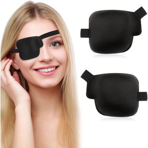 2 stuks 3D-oogklep - verstelbaar oogmasker met klittenbandsluiting - zwarte enkele oogklep van polyester voor volwassenen en kinderen (links + rechts)