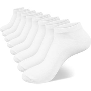 Calzera Bio Cotton Sneakersokken - Bio Katoen Enkelsokken - Multipack 8 Paar - Duurzaam - Superzacht, Ademend & Naadloos - Ultiem Comfort - Dames & Heren - Wit - Maat 43-46