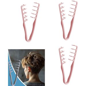 3-Stuks Fluffy Texture Comb - Haarstylingkam - Hoog Schedel Artefact - Ponystylingkam - Kam - Haarverzorgingskam - Kam met brede tanden - Lengte 20 cm - Krullend en dik haar - Geschikt voor dagelijkse styling, als cadeau - roze