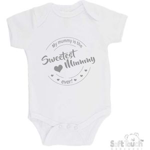 100% katoenen Romper ""My mummy is the sweetest mummy ever!"" Moederdag Unisex Katoen Wit/grijs Maat 56/62