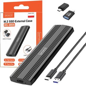 Zenwire Schijfbehuizing BS-M6N - Hardeschijfbehuizingen - SSD 2w1 NVME/SATA PCIe - M.2 UBS-C, USB 3.2 Gen2-schijf - Schijfbehuizing - met “M-sleutel” en “M+B-sleutel - Hardeschijf Behuizing