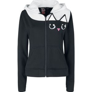 Cupcake Cult Kitty Hood Dames Vest met capuchon - zwart/wit - S