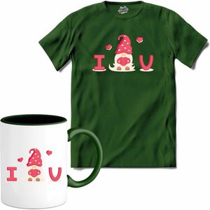 I Love You | Valentijn - Valentijnsdag - Cadeau - Kado - T-Shirt met mok - Unisex - Bottle Groen - Maat 4XL
