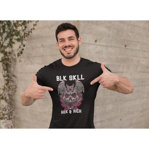 Rick & Rich - BLK SKLL Limited Series 05 van 07 - T-shirt Black Skull - T-shirt Bat - T-shirt Vleermuis - T-shirt met opdruk - Zwart T-shirt - T-shirt Man - Shirt met ronde hals - Zwart T-Shirt Maat XXL